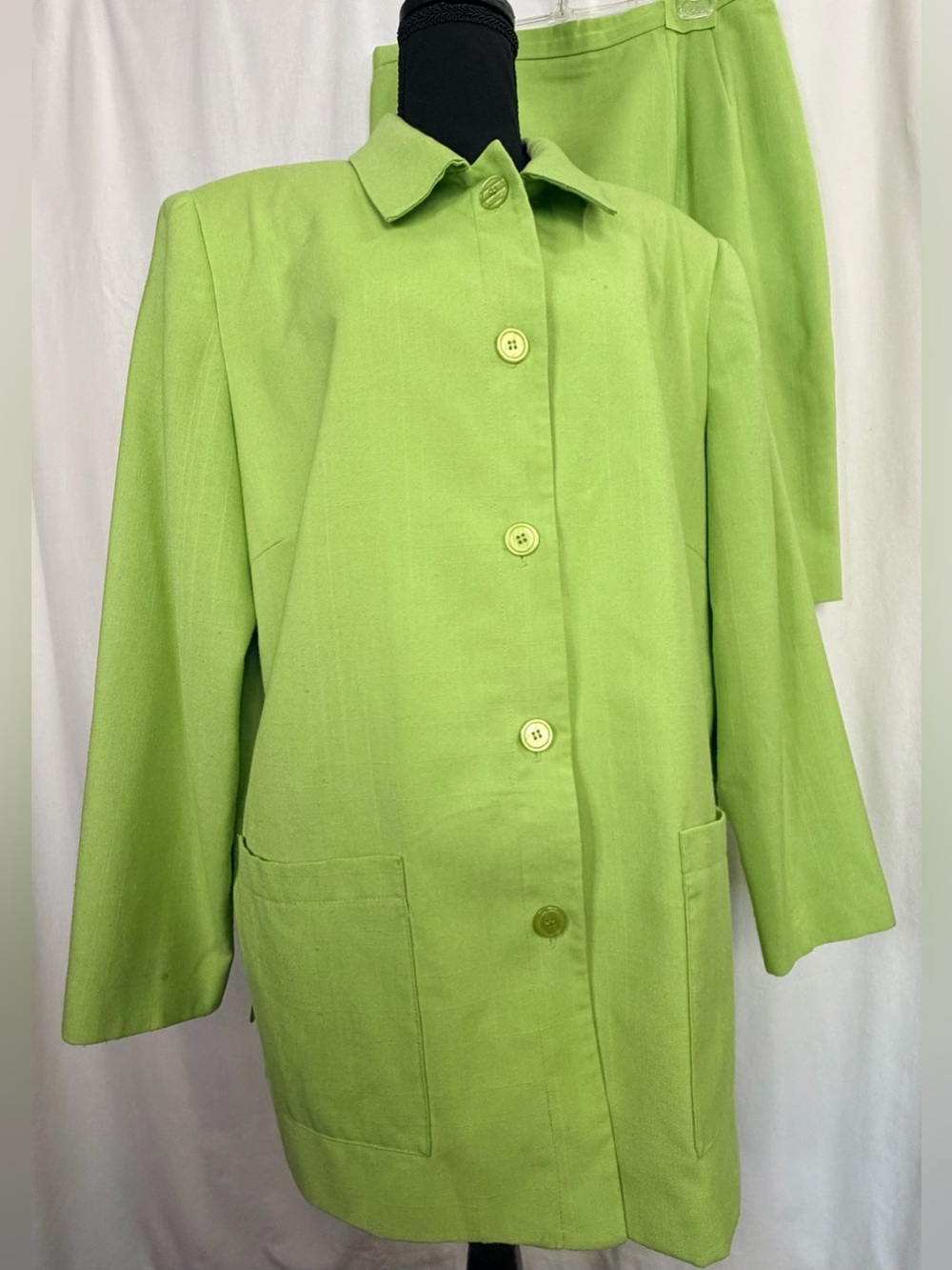 Vintage 90s Laura Gayle 18W Skirt Suit, Blazer & Shoulder Pads Pencil Skirt Lime